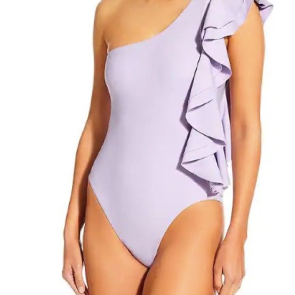 Antonio Melani Lavender One Shoulder Ruffle One Piece Swimsuit Resort Chic, Larg